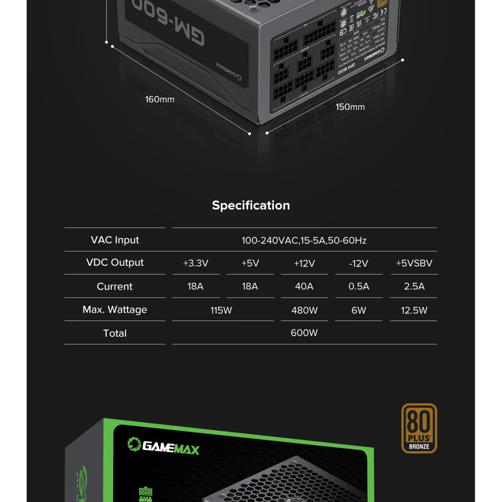 Блок питания GAMEMAX GM-600 Modular UA