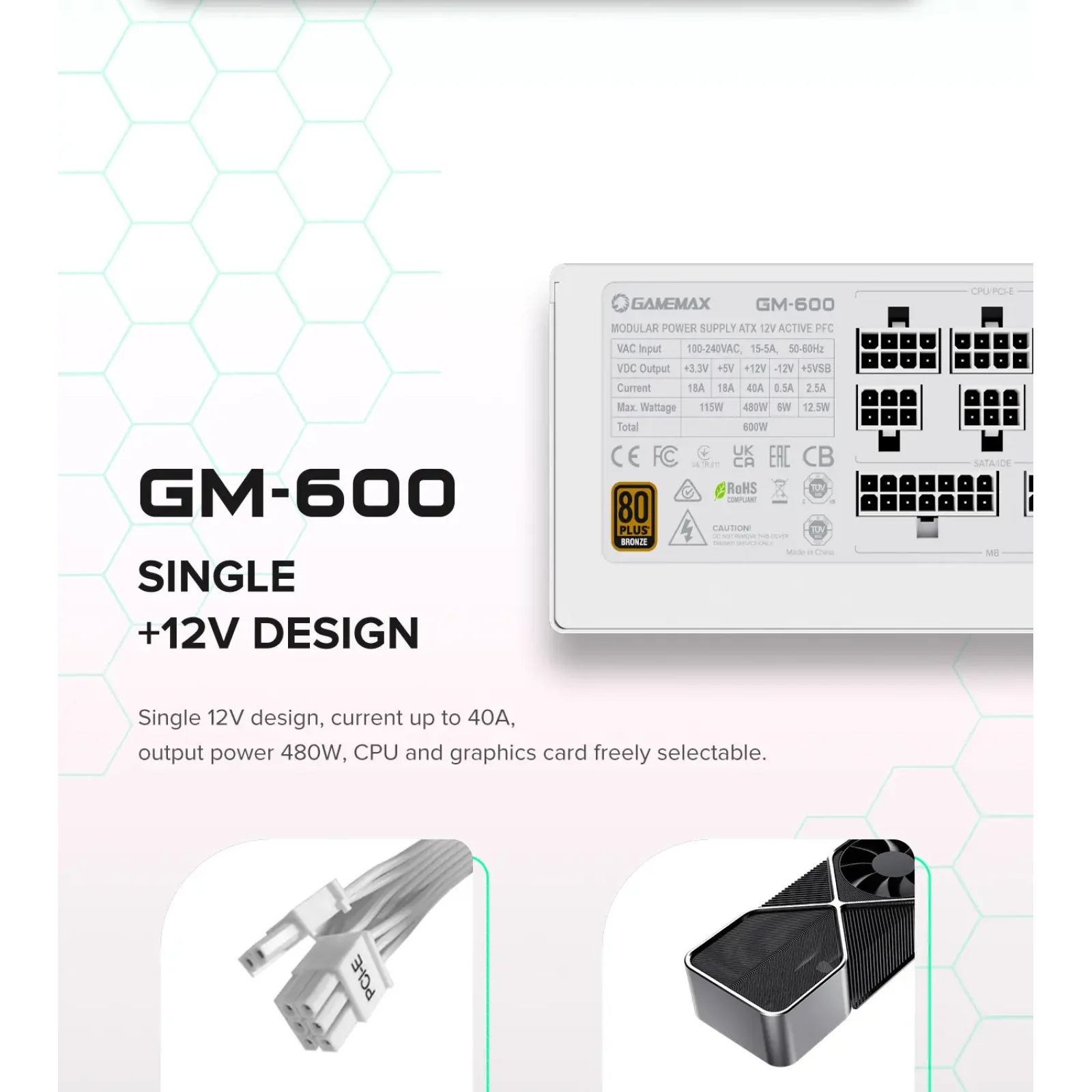 Блок питания GAMEMAX GM-600 Modular white UA