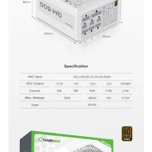 Блок живлення GAMEMAX GM-600 Modular white UA