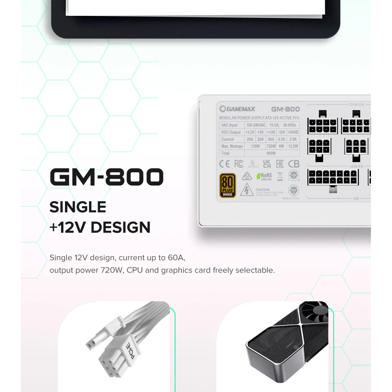 Блок живлення GameMax GM-800 Modular White UA