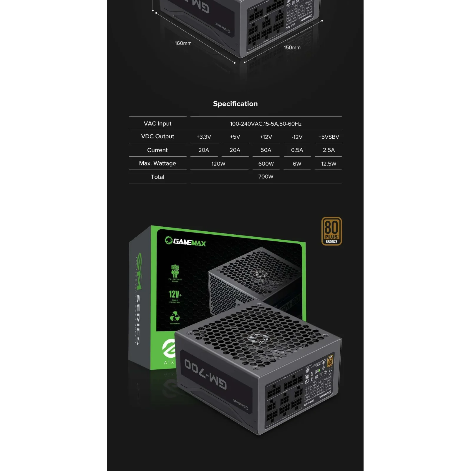 Блок питания GameMax GM-700 Modular UA