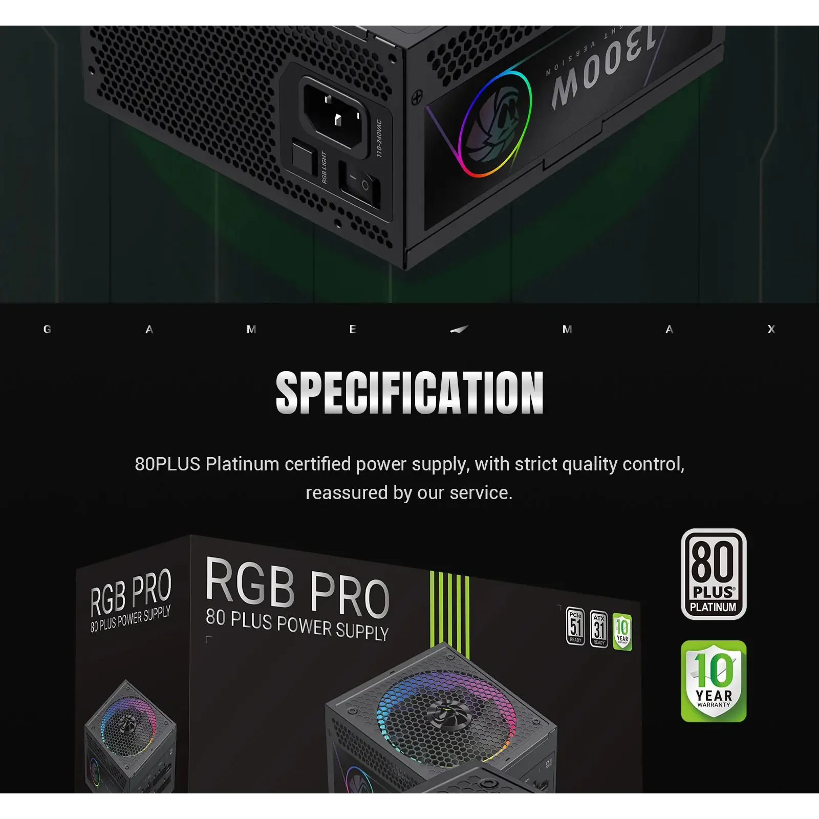 Блок живлення GameMax RGB PRO 1300P UA