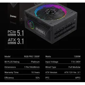 Блок питания GameMax RGB PRO 1300P UA