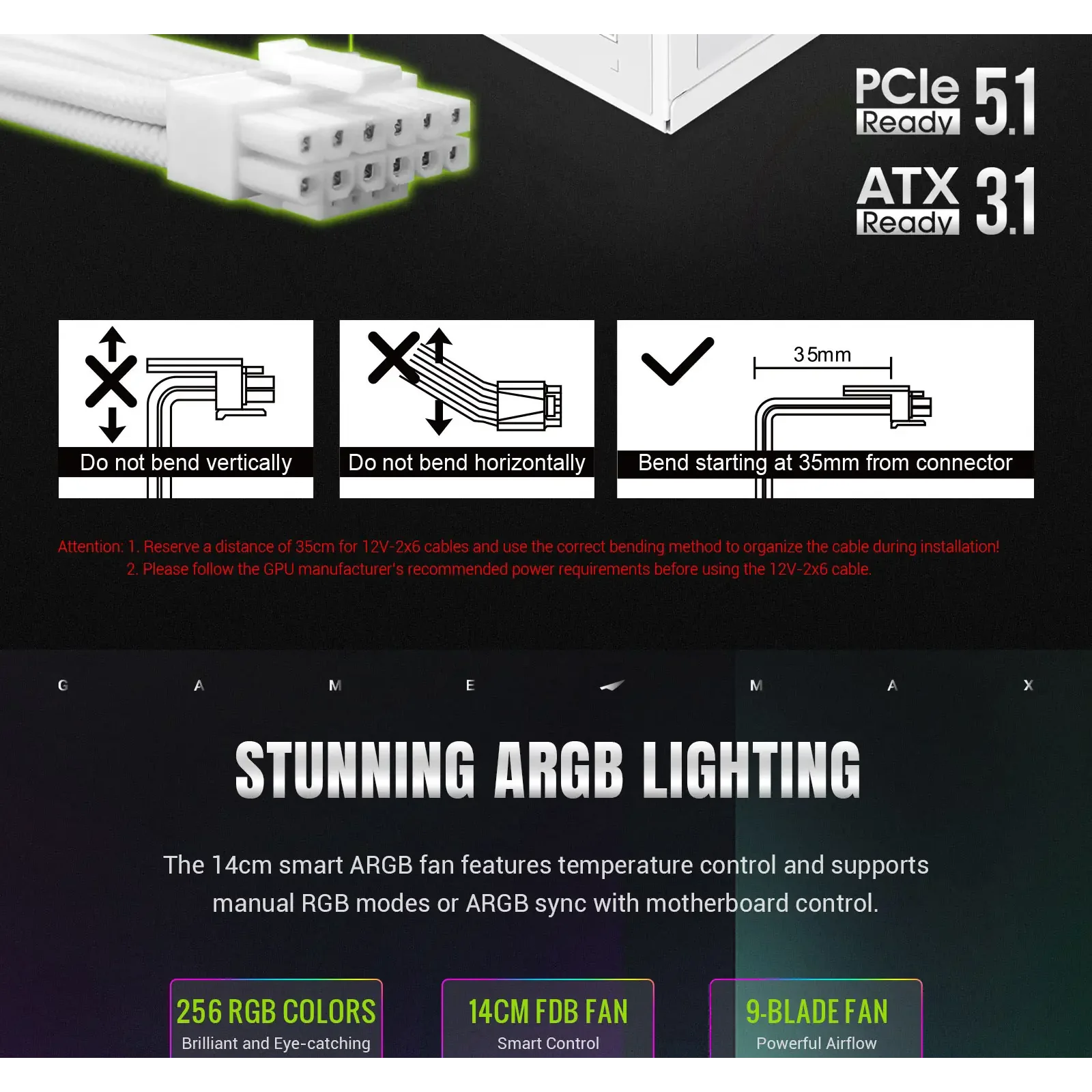 Блок живлення GameMax RGB PRO 1050G WH UA