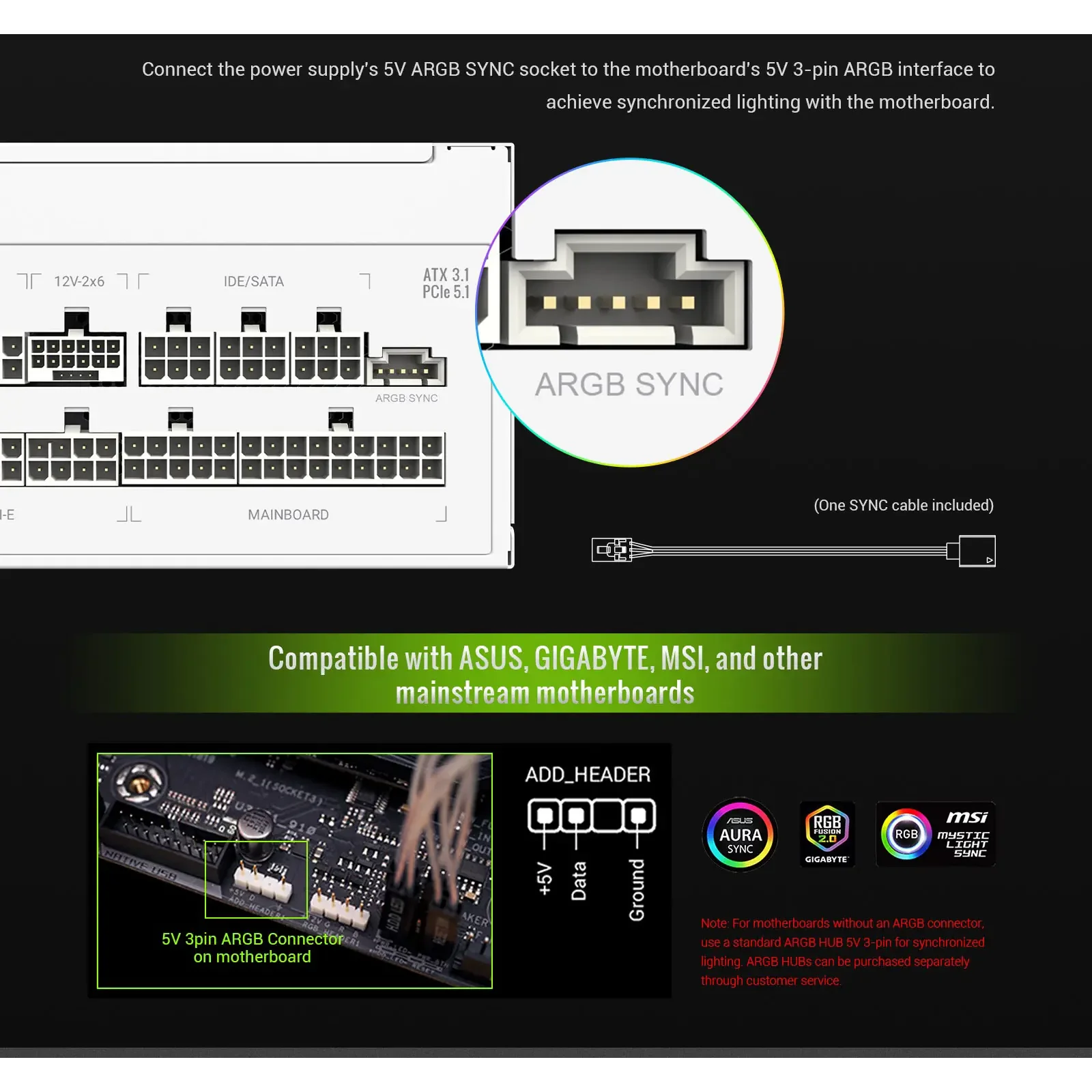 Блок живлення GameMax RGB PRO 1050G WH UA