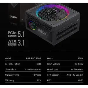 Блок живлення GameMax RGB PRO 850G UA