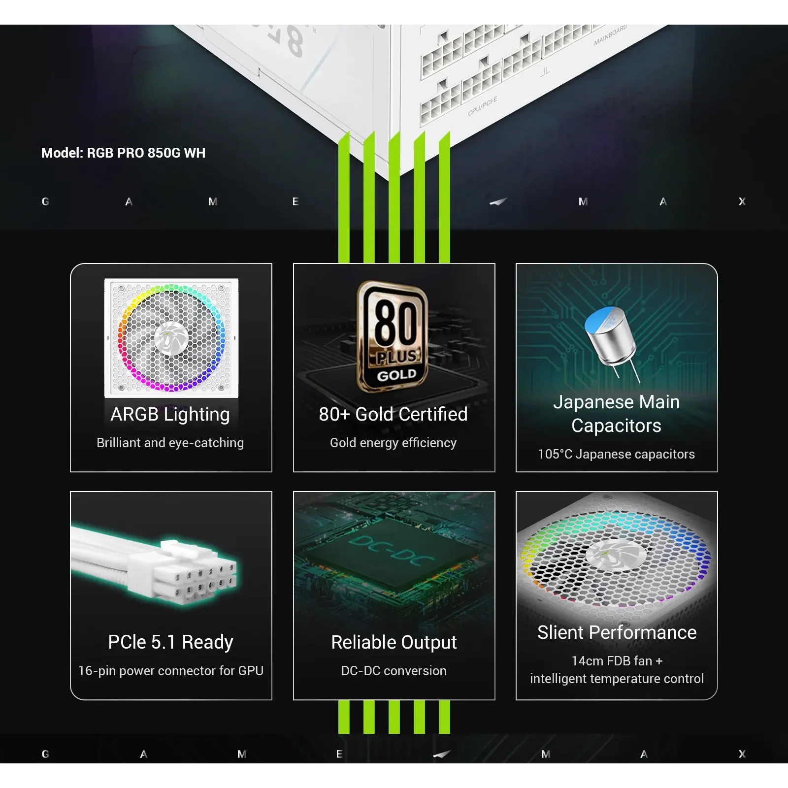 Блок живлення GameMax RGB PRO 850G WH UA