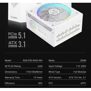 Блок живлення GameMax RGB PRO 850G WH UA