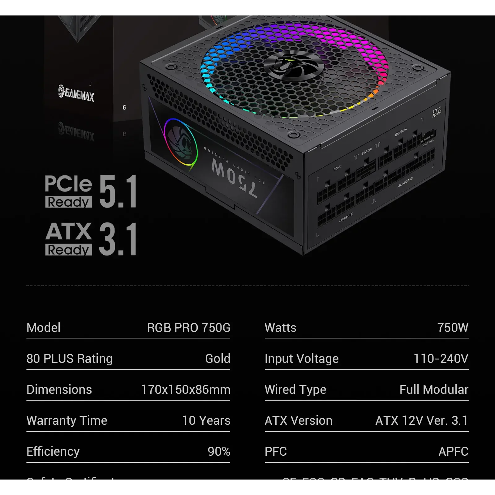 Блок живлення GameMax RGB PRO 750G UA