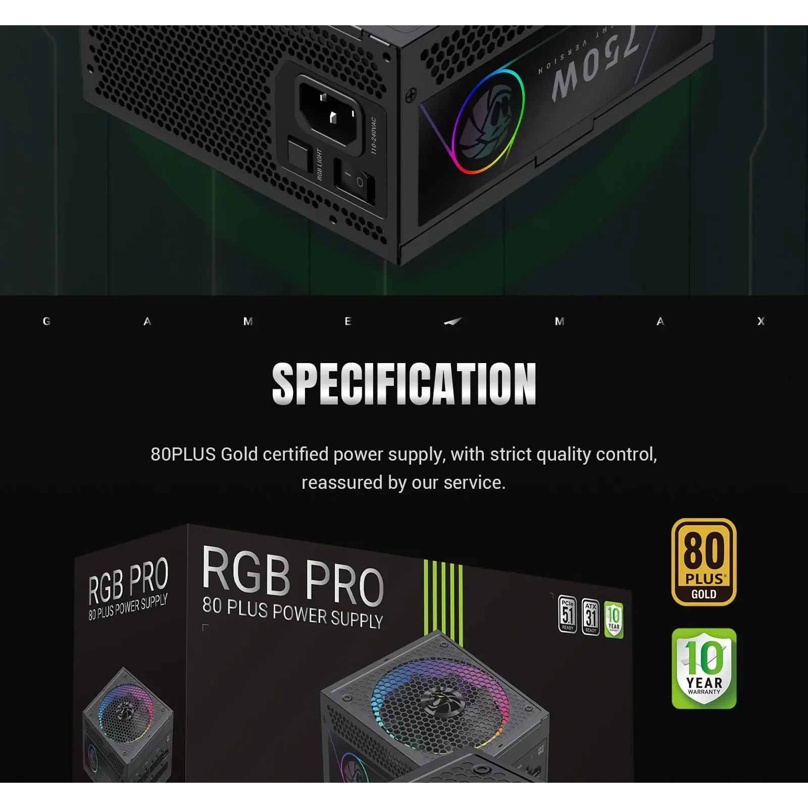 Блок живлення GameMax RGB PRO 750G UA