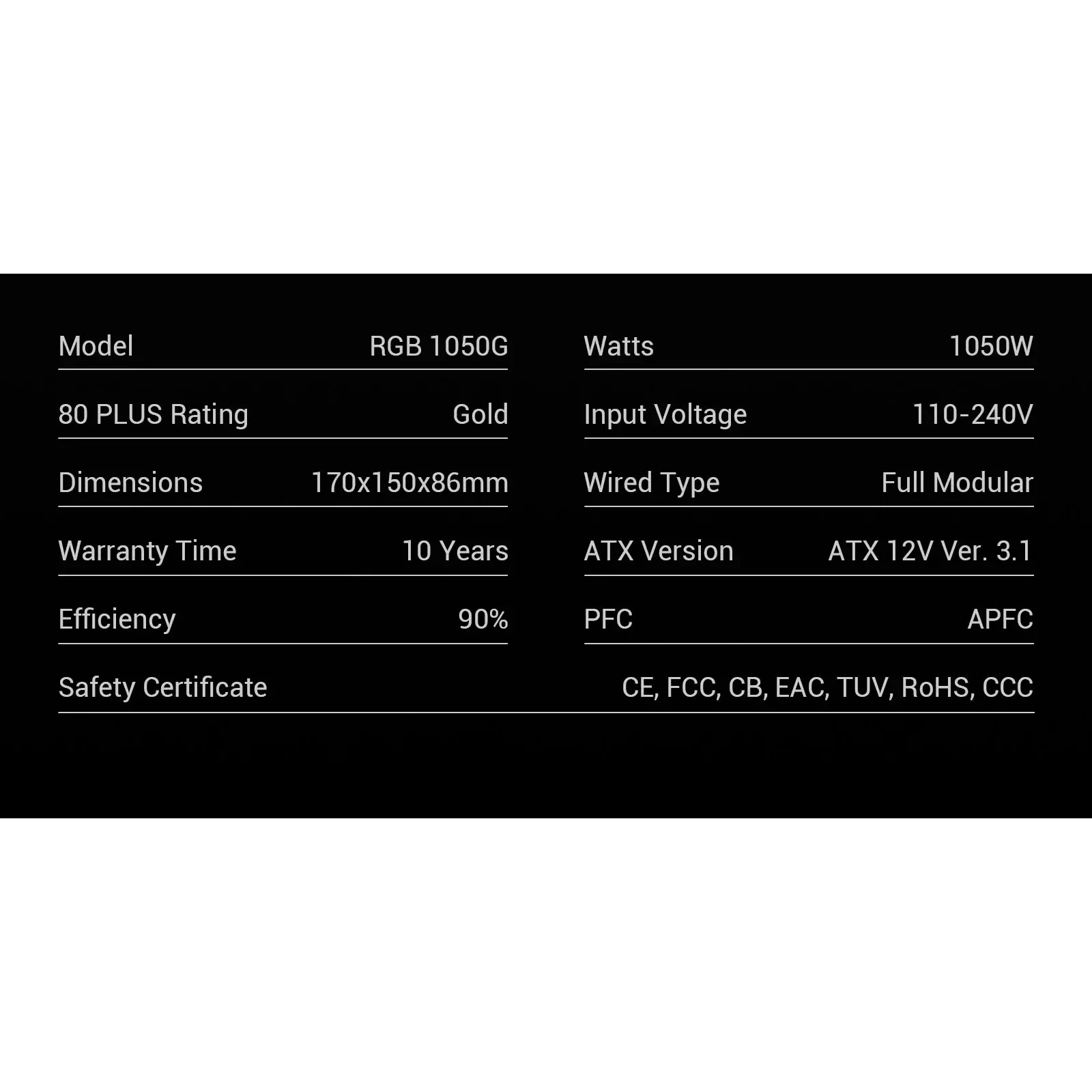 Блок живлення GameMax RGB 1050G UA