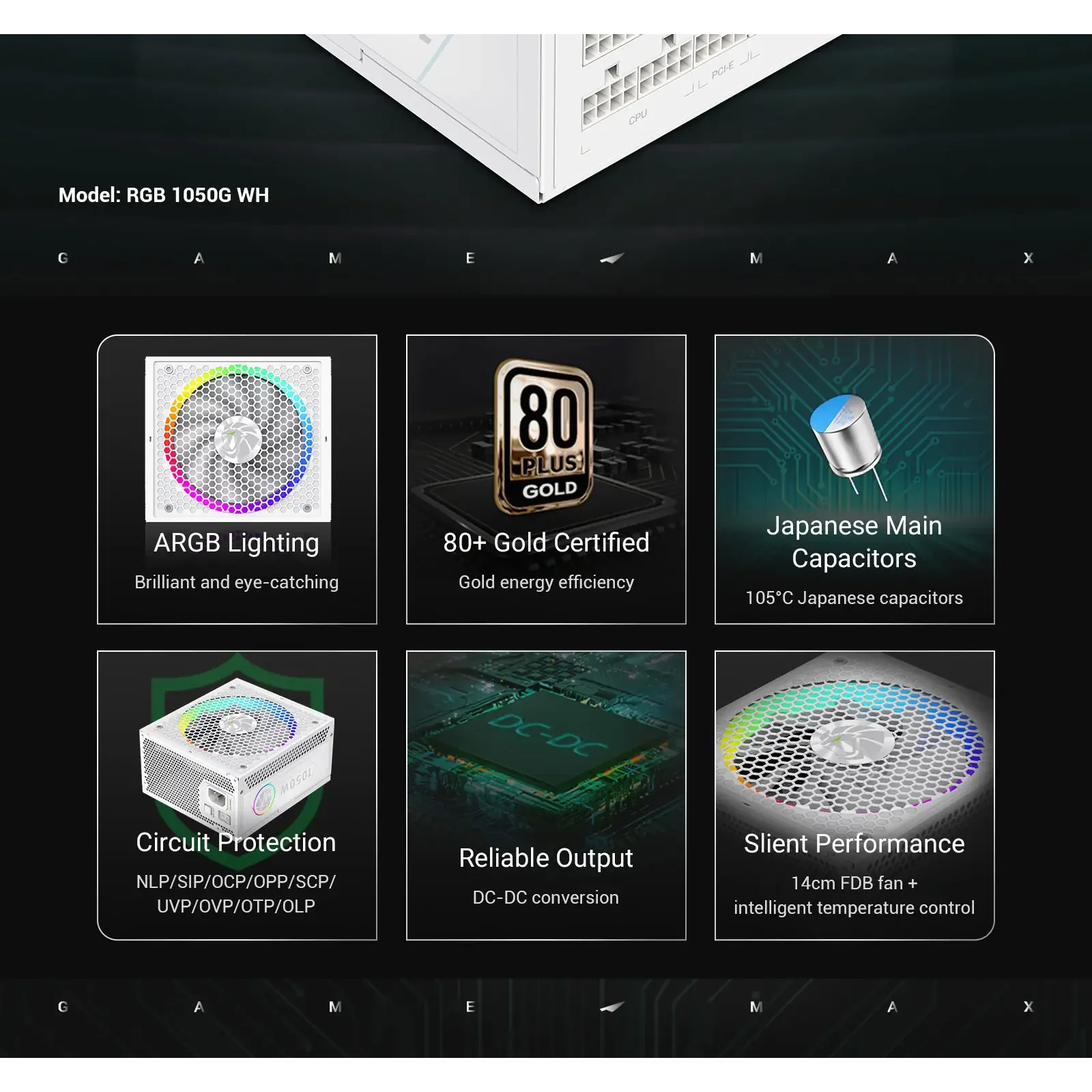 Блок живлення GameMax RGB 1050G WH UA