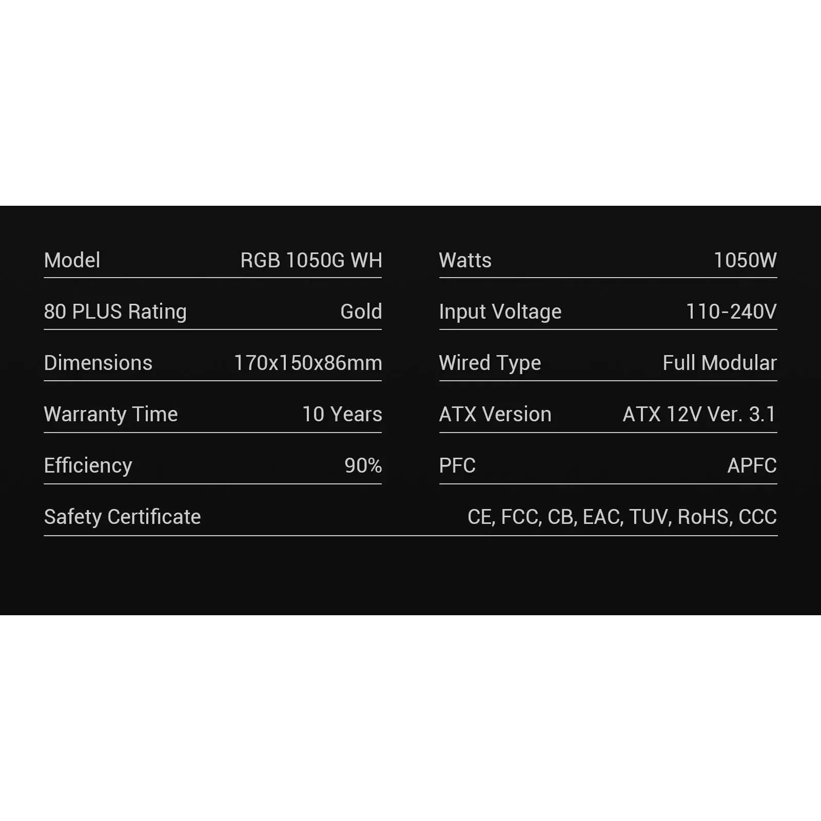 Блок живлення GameMax RGB 1050G WH UA