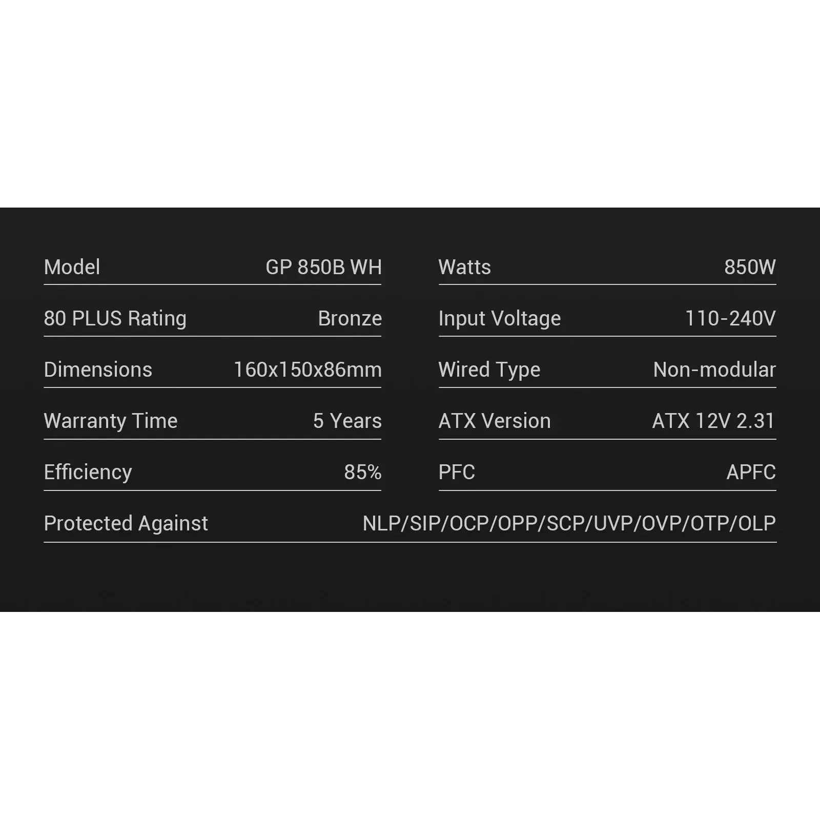 Блок питания GAMEMAX GP 850B WH UA