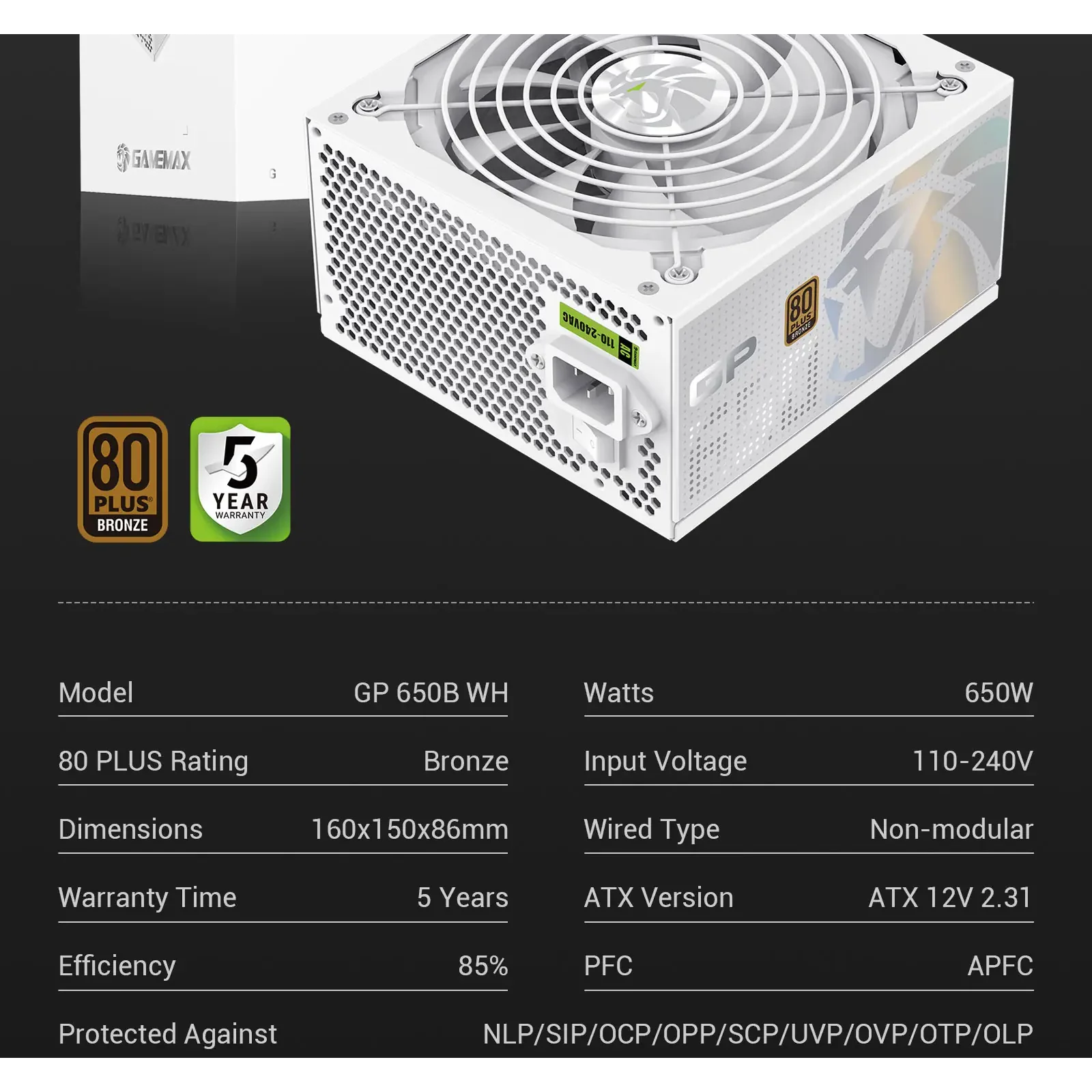 Блок живлення GAMEMAX GP 650B WH UA