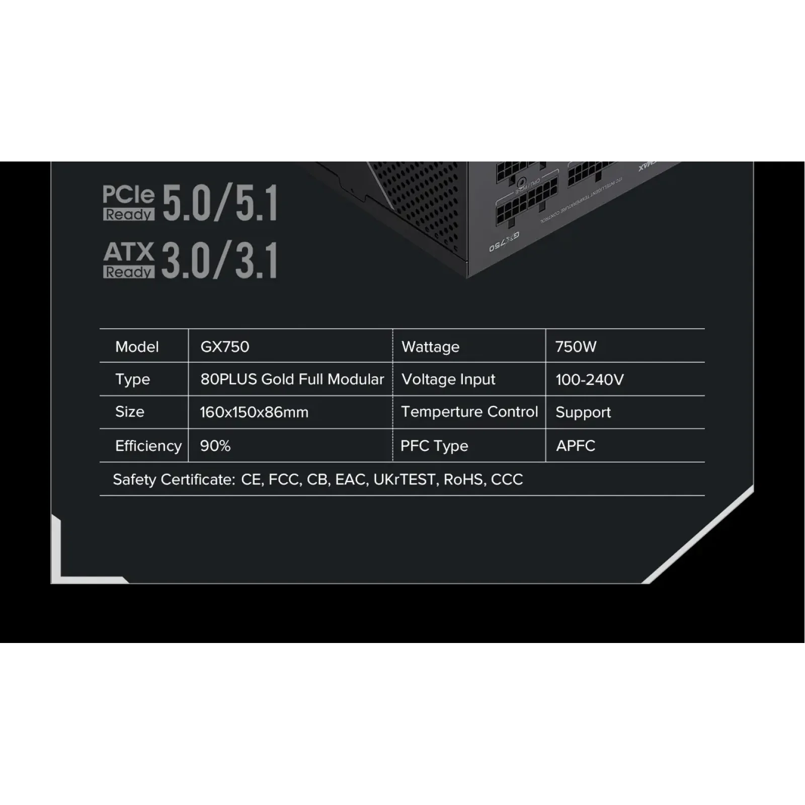 Блок живлення GameMax GX-750 PRO BK (ATX3.1PCIe5.1) UA