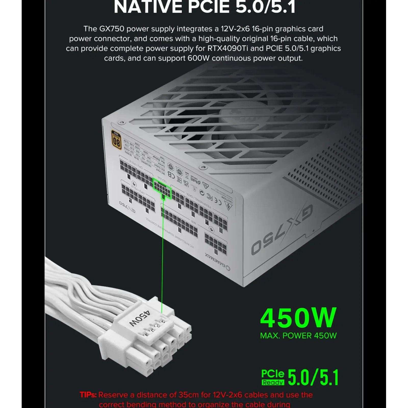 Блок питания GameMax GX-750 PRO WH (ATX3.1PCIe5.1) UA