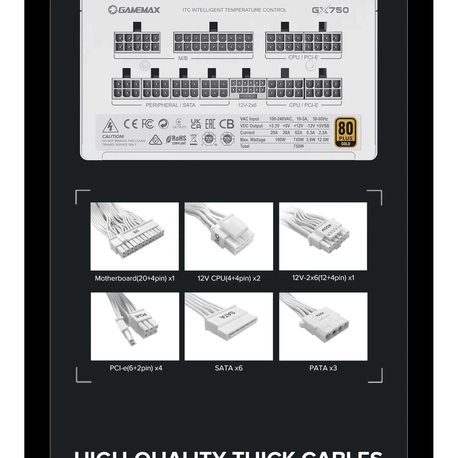 Блок питания GameMax GX-750 PRO WH (ATX3.1PCIe5.1) UA
