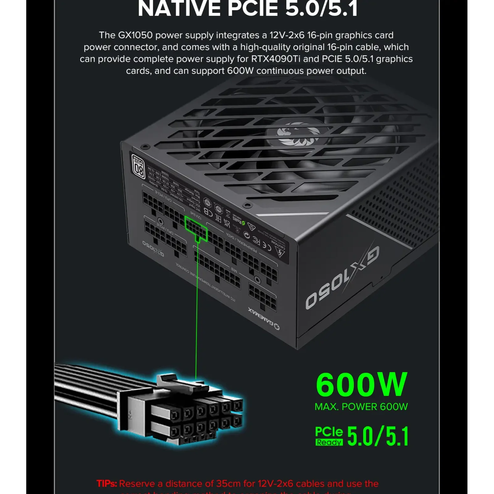 Блок живлення GameMax GX-1050 PRO BK (ATX3.1PCIe5.1) UA