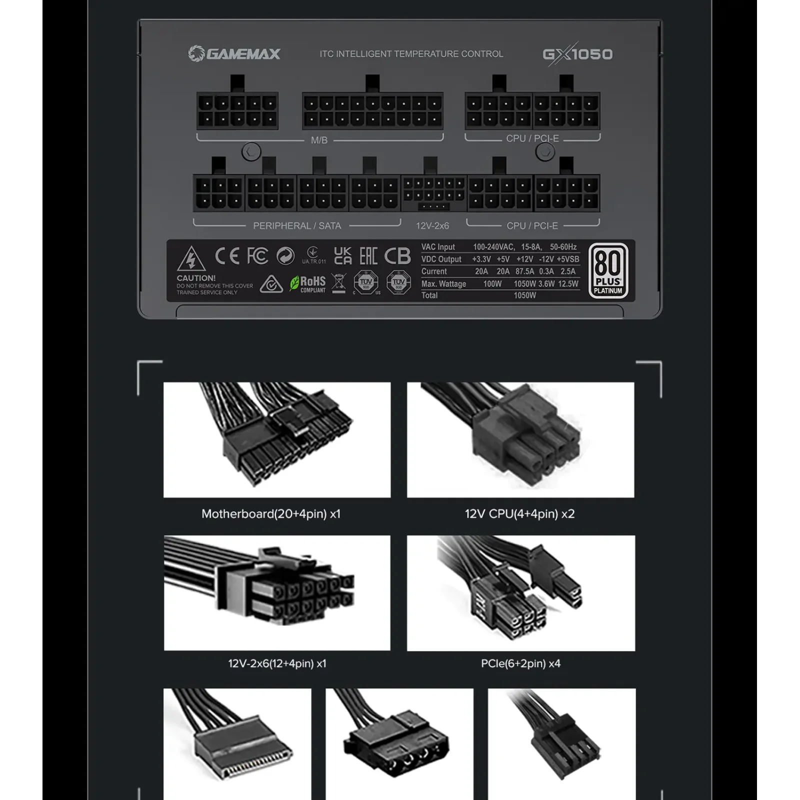 Блок живлення GameMax GX-1050 PRO BK (ATX3.1PCIe5.1) UA