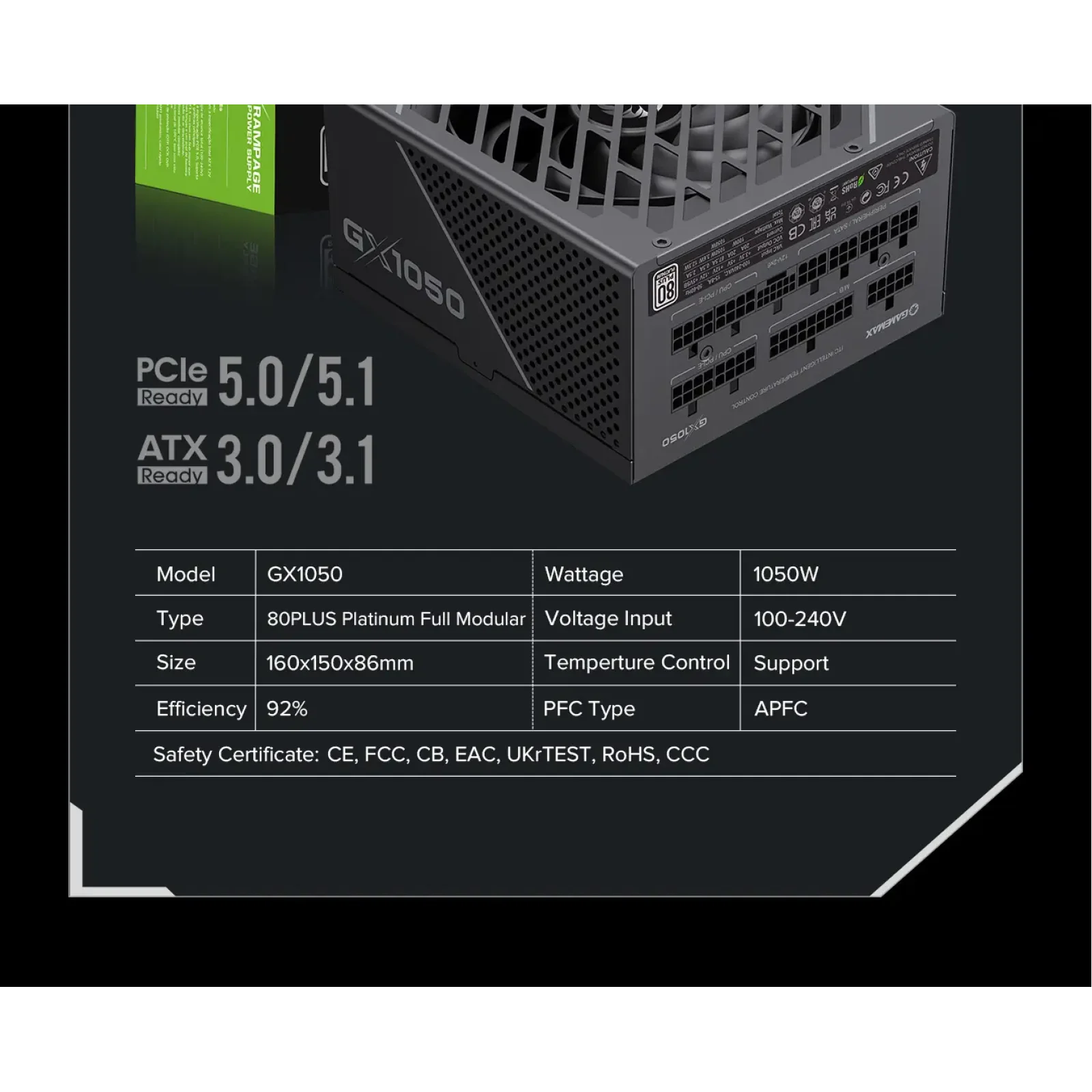 Блок живлення GameMax GX-1050 PRO BK (ATX3.1PCIe5.1) UA