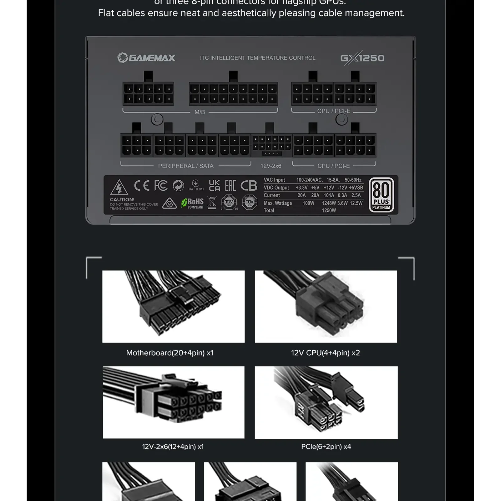 Блок живлення GameMax GX-1250 PRO BK (ATX3.1PCIe5.1) UA