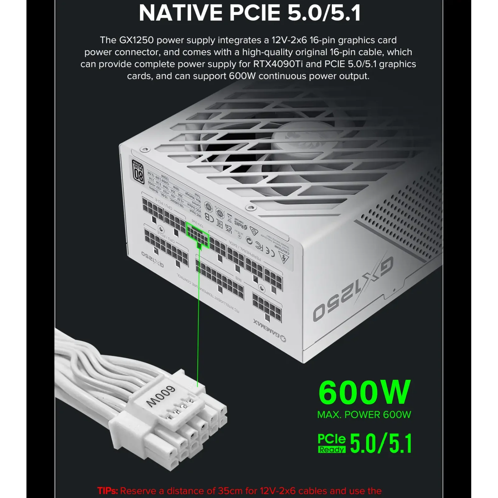 Блок живлення GameMax GX-1250 PRO WT (ATX3.1PCIe5.1) UA