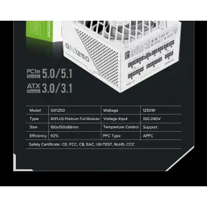 Блок питания GameMax GX-1250 PRO WT (ATX3.1PCIe5.1) UA