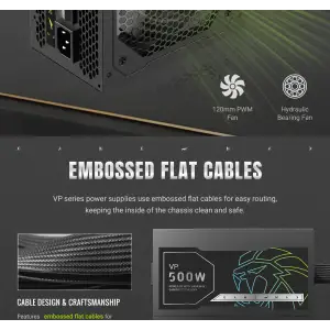 Блок питания GAMEMAX 500W, 80+ Bronze, fan 120mm ATX3.1 OPP/OVP/UVP/OCP/SCP/OTP/SIP/OLP VP 500S BK UA