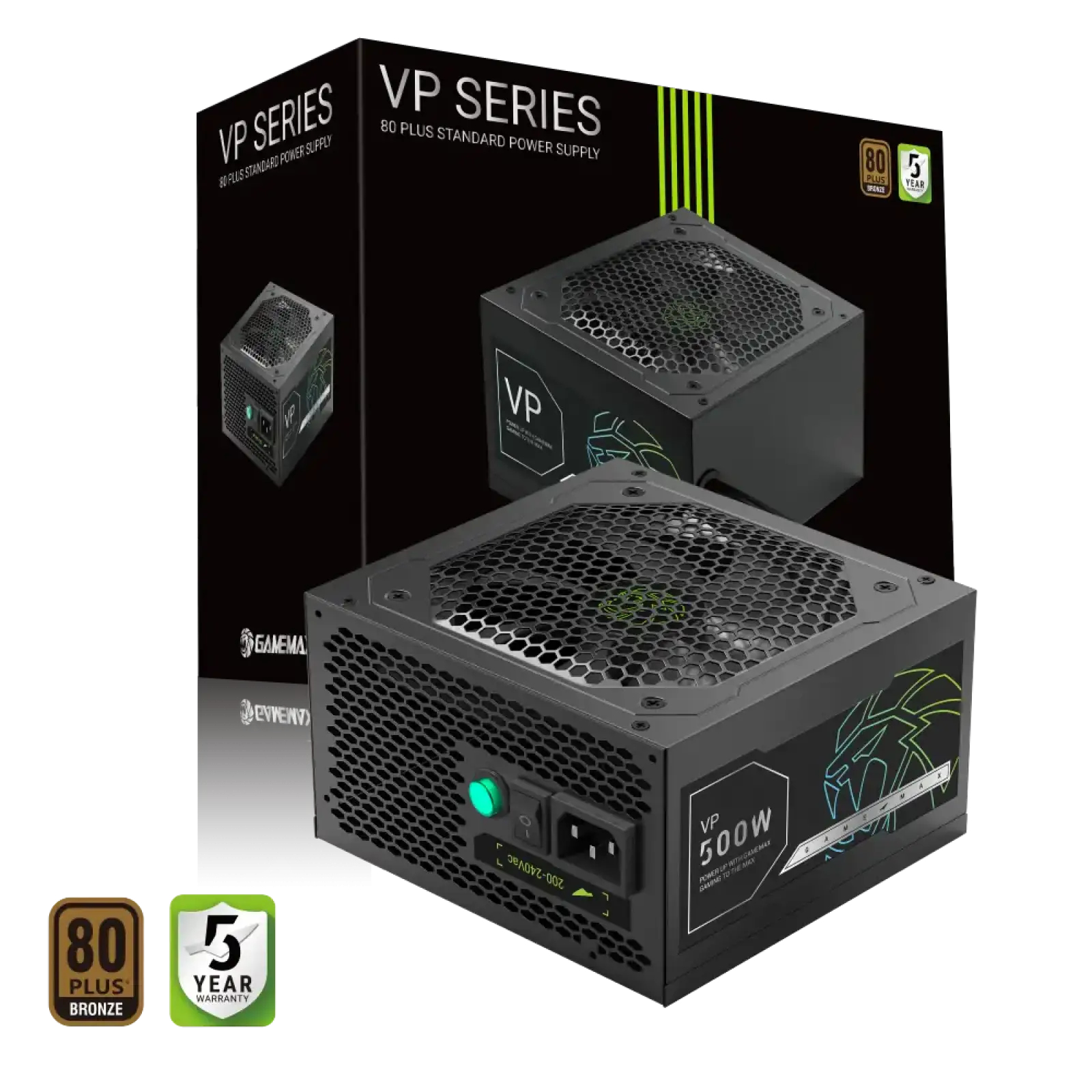 Блок питания GAMEMAX 500W, 80+ Bronze, fan 120mm ATX3.1 OPP/OVP/UVP/OCP/SCP/OTP/SIP/OLP VP 500S BK UA