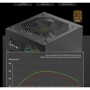 Блок питания GAMEMAX 600W, 80+ Bronze, fan 120mm PCIe 5. 1 & ATX3.1, Native 12V-2x6 OPP/OVP/UVP/OCP/SCP/OT VP 600S BK UA