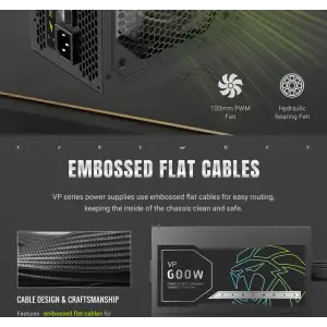 Блок питания GAMEMAX 600W, 80+ Bronze, fan 120mm PCIe 5. 1 & ATX3.1, Native 12V-2x6 OPP/OVP/UVP/OCP/SCP/OT VP 600S BK UA