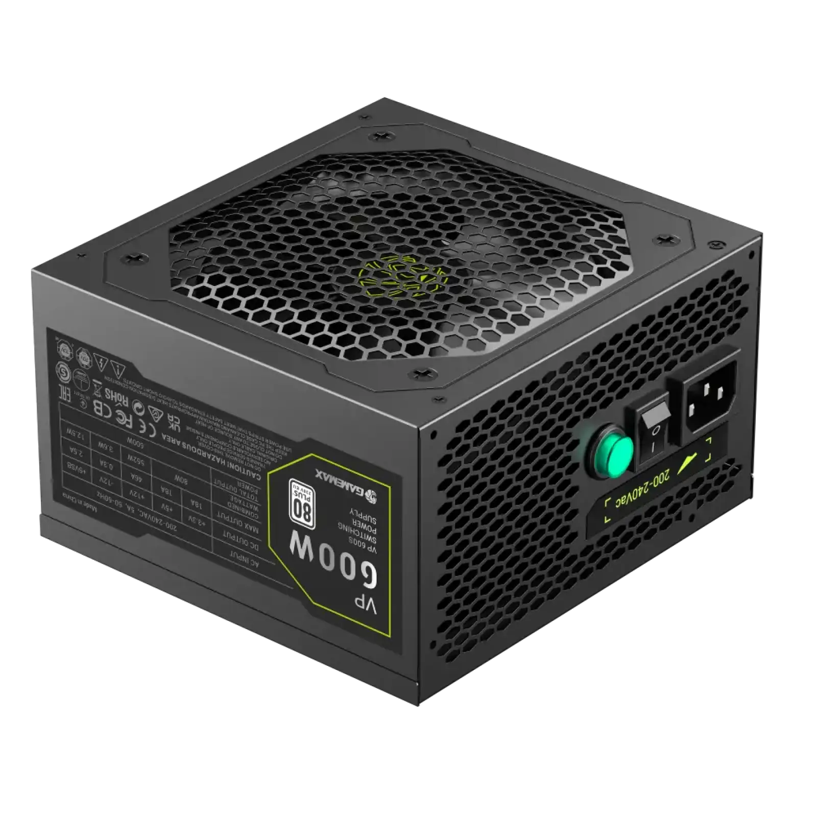 Блок питания GAMEMAX 600W, 80+ Bronze, fan 120mm PCIe 5. 1 & ATX3.1, Native 12V-2x6 OPP/OVP/UVP/OCP/SCP/OT VP 600S BK UA