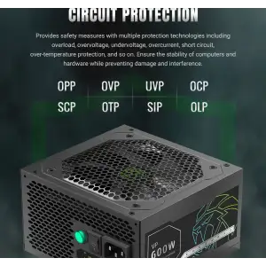 Блок питания GAMEMAX 600W, 80+ Bronze, fan 120mm PCIe 5. 1 & ATX3.1, Native 12V-2x6 OPP/OVP/UVP/OCP/SCP/OT VP 600S BK UA