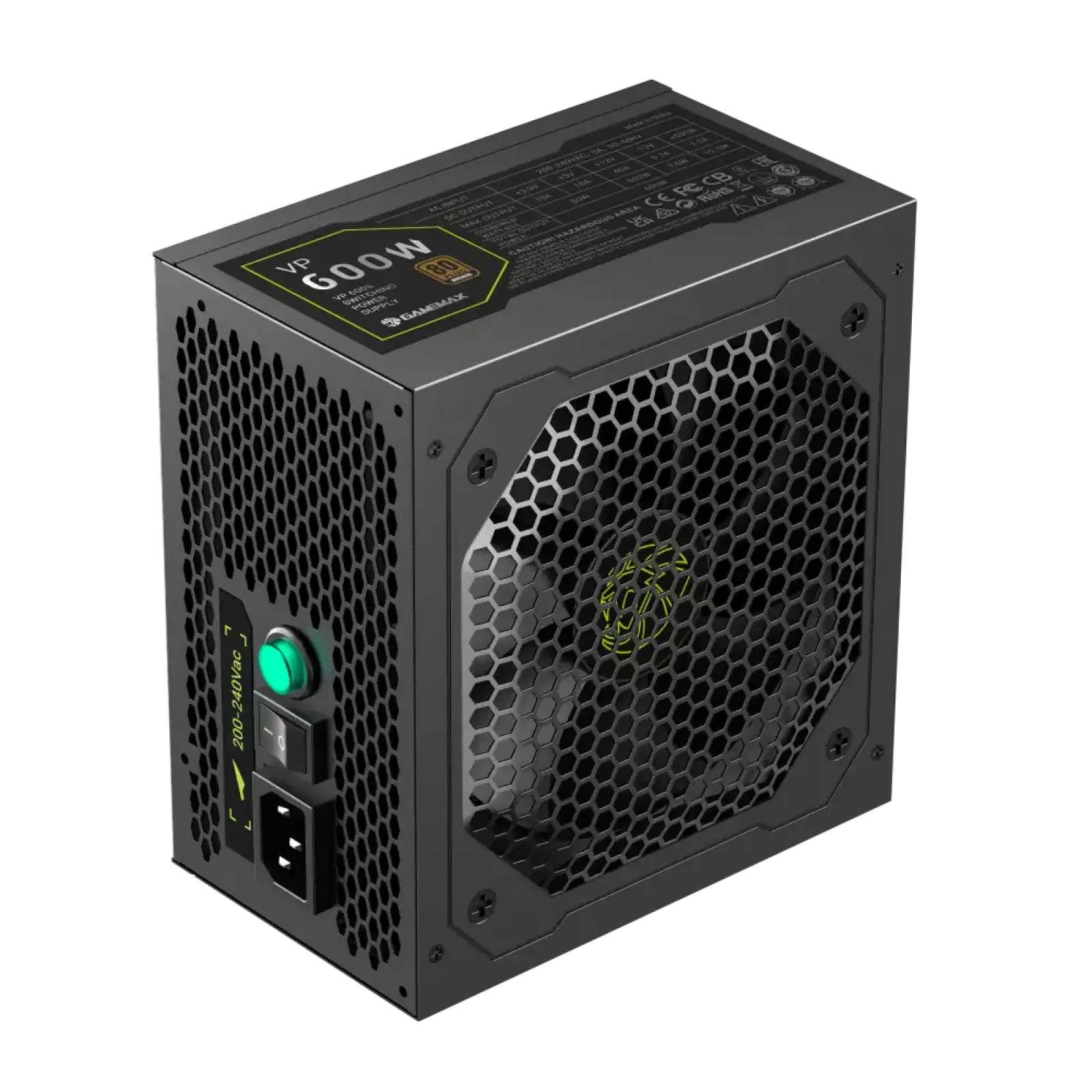 Блок питания GAMEMAX 600W, 80+ Bronze, fan 120mm PCIe 5. 1 & ATX3.1, Native 12V-2x6 OPP/OVP/UVP/OCP/SCP/OT VP 600S BK UA