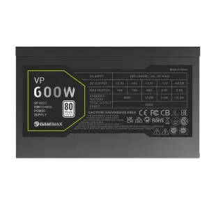 Блок питания GAMEMAX 600W, 80+ Bronze, fan 120mm PCIe 5. 1 & ATX3.1, Native 12V-2x6 OPP/OVP/UVP/OCP/SCP/OT VP 600S BK UA