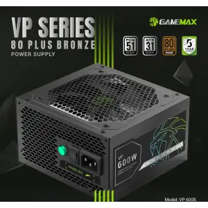Блок питания GAMEMAX 600W, 80+ Bronze, fan 120mm PCIe 5. 1 & ATX3.1, Native 12V-2x6 OPP/OVP/UVP/OCP/SCP/OT VP 600S BK UA