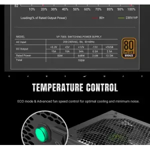 Блок живлення GAMEMAX 700W, 80+ Bronze, fan 120mm PCIe 5. 1 & ATX3.1, Native 12V-2x6 OPP/OVP/UVP/OCP/SCP/OT VP 700S BK UA