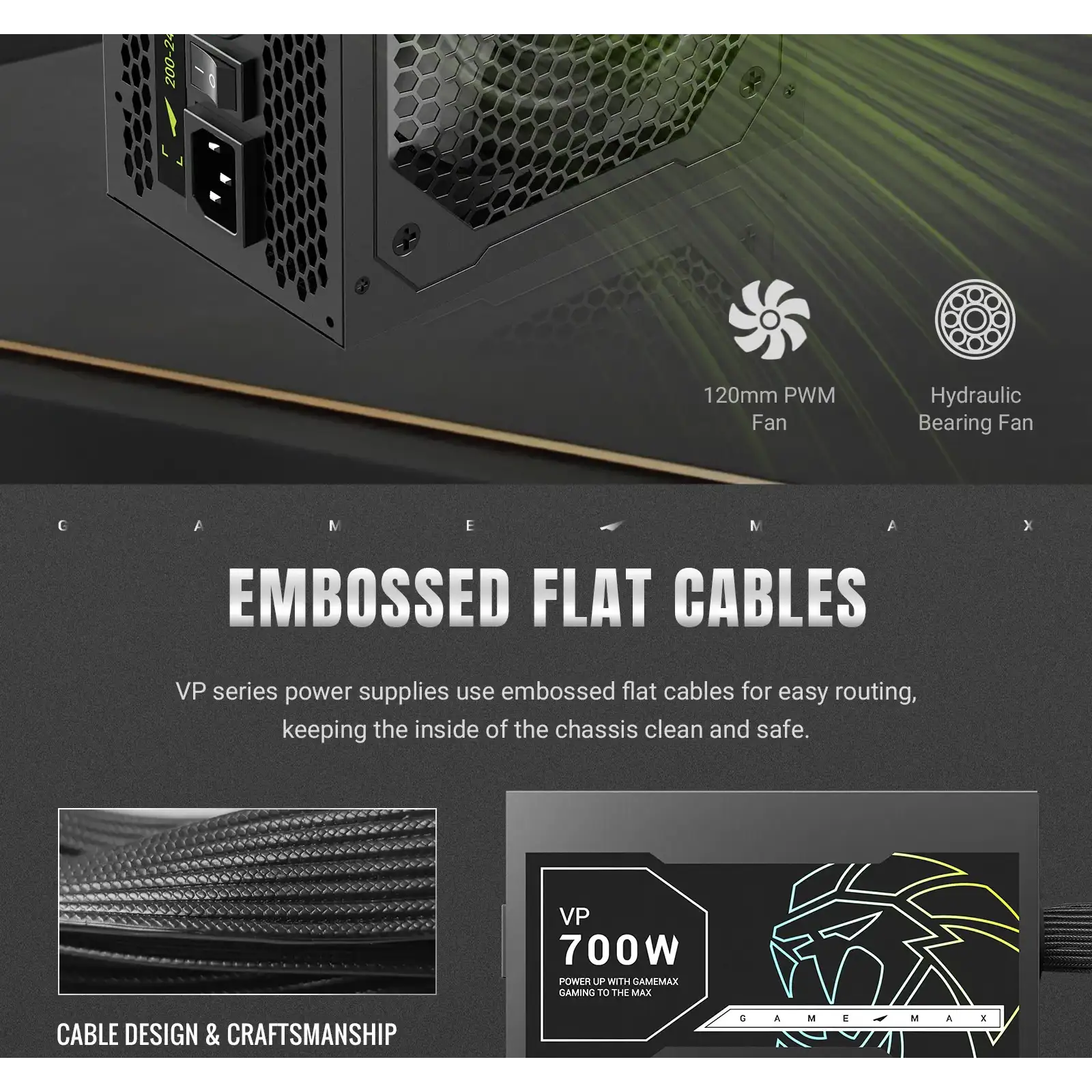 Блок живлення GAMEMAX 700W, 80+ Bronze, fan 120mm PCIe 5. 1 & ATX3.1, Native 12V-2x6 OPP/OVP/UVP/OCP/SCP/OT VP 700S BK UA