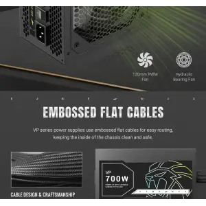 Блок живлення GAMEMAX 700W, 80+ Bronze, fan 120mm PCIe 5. 1 & ATX3.1, Native 12V-2x6 OPP/OVP/UVP/OCP/SCP/OT VP 700S BK UA
