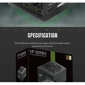 Блок живлення GAMEMAX 700W, 80+ Bronze, fan 120mm PCIe 5. 1 & ATX3.1, Native 12V-2x6 OPP/OVP/UVP/OCP/SCP/OT VP 700S BK UA