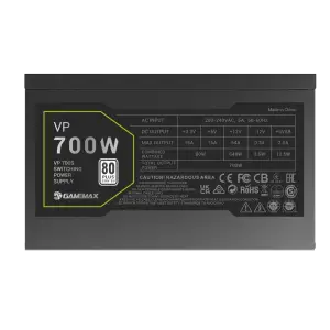 Блок живлення GAMEMAX 700W, 80+ Bronze, fan 120mm PCIe 5. 1 & ATX3.1, Native 12V-2x6 OPP/OVP/UVP/OCP/SCP/OT VP 700S BK UA