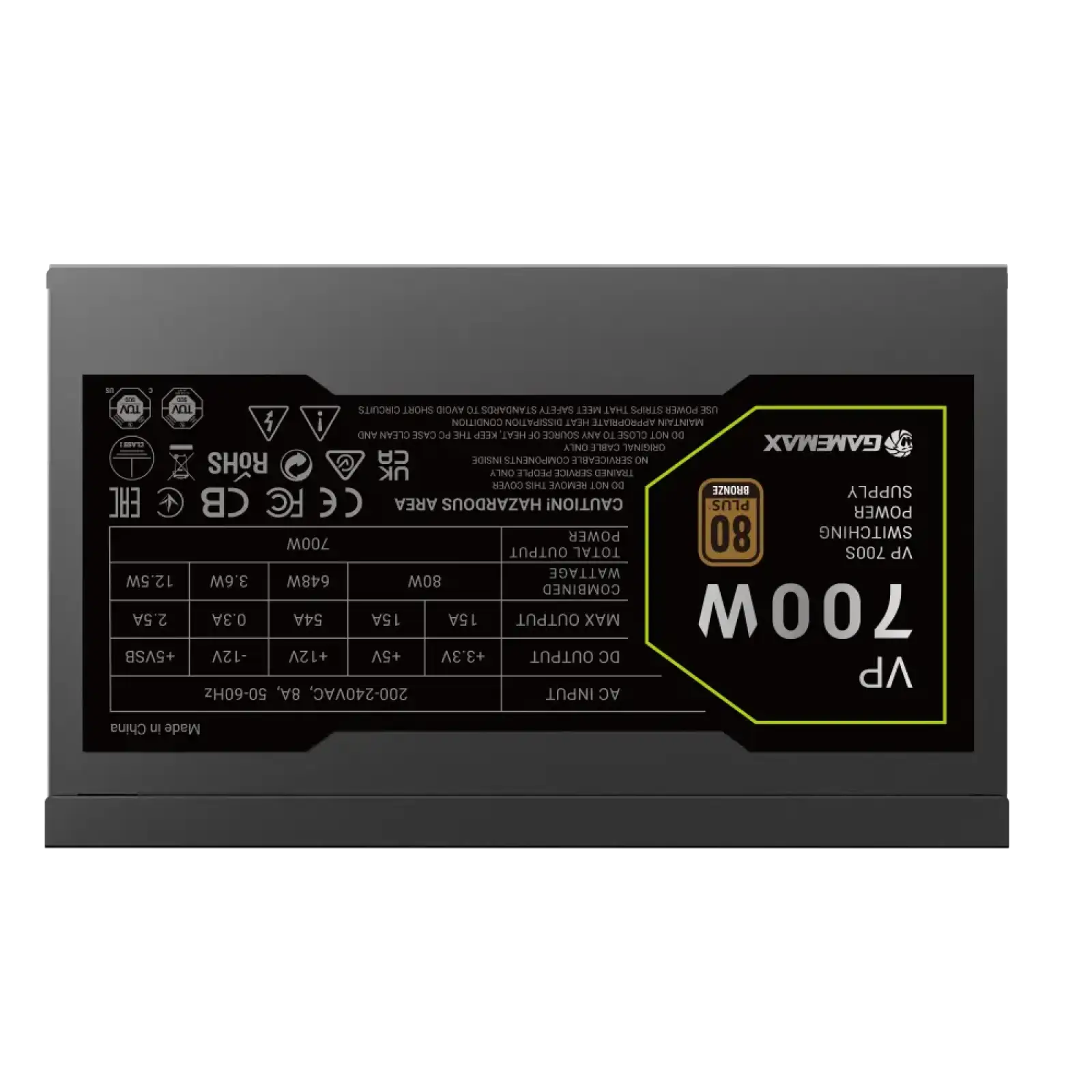 Блок живлення GAMEMAX 700W, 80+ Bronze, fan 120mm PCIe 5. 1 & ATX3.1, Native 12V-2x6 OPP/OVP/UVP/OCP/SCP/OT VP 700S BK UA