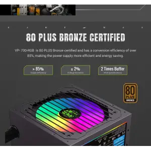 Блок живлення GAMEMAX 700W, 80+ Bronze, fan 120mm PCIe 5. 1 & ATX3.1, Native 12V-2x6 OPP/OVP/UVP/OCP/SCP/OT VP 700S BK-RGB UA