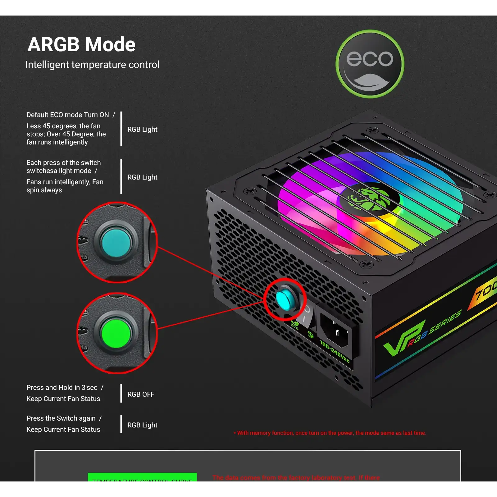Блок живлення GAMEMAX 700W, 80+ Bronze, fan 120mm PCIe 5. 1 & ATX3.1, Native 12V-2x6 OPP/OVP/UVP/OCP/SCP/OT VP 700S BK-RGB UA