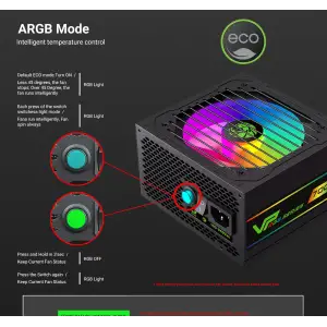 Блок живлення GAMEMAX 700W, 80+ Bronze, fan 120mm PCIe 5. 1 & ATX3.1, Native 12V-2x6 OPP/OVP/UVP/OCP/SCP/OT VP 700S BK-RGB UA