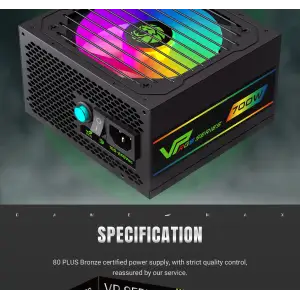 Блок живлення GAMEMAX 700W, 80+ Bronze, fan 120mm PCIe 5. 1 & ATX3.1, Native 12V-2x6 OPP/OVP/UVP/OCP/SCP/OT VP 700S BK-RGB UA