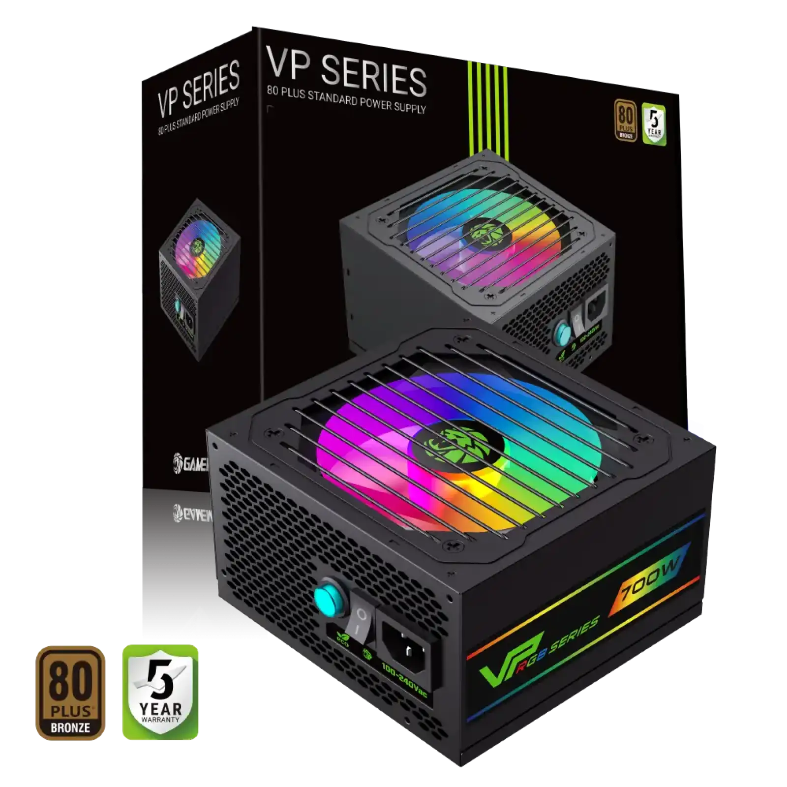 Блок живлення GAMEMAX 700W, 80+ Bronze, fan 120mm PCIe 5. 1 & ATX3.1, Native 12V-2x6 OPP/OVP/UVP/OCP/SCP/OT VP 700S BK-RGB UA