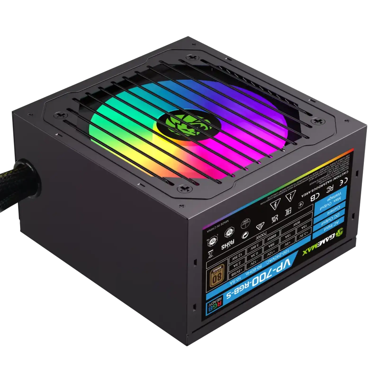 Блок живлення GAMEMAX 700W, 80+ Bronze, fan 120mm PCIe 5. 1 & ATX3.1, Native 12V-2x6 OPP/OVP/UVP/OCP/SCP/OT VP 700S BK-RGB UA