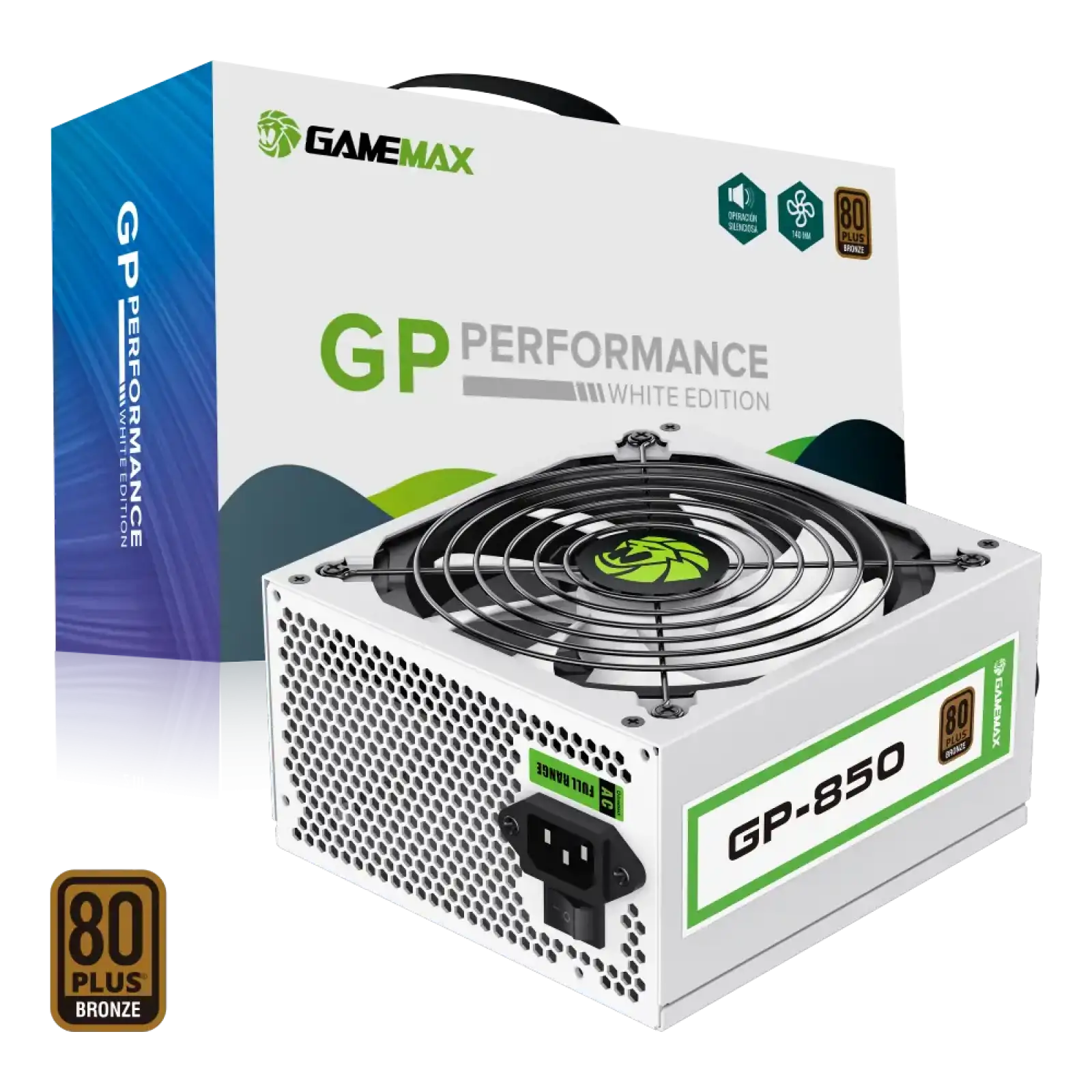 Блок живлення GAMEMAX 850W, 80+ Bronze, fan 140mm OPP/OVP/ UVP/OCP/SCP/OTP/NLP/SIP/OLP/NLO GP-850 White UA